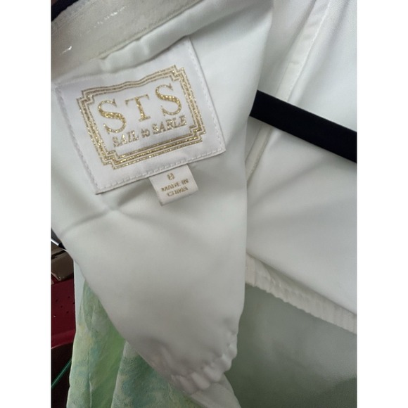 Sail to Sable STS Strapless Empire Silk Dress Green White Paisley Flowy Prom - Picture 5 of 14